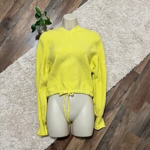 American Eagle Size Medium Yellow Ribbed Hooded Cropped Oversized Sweater